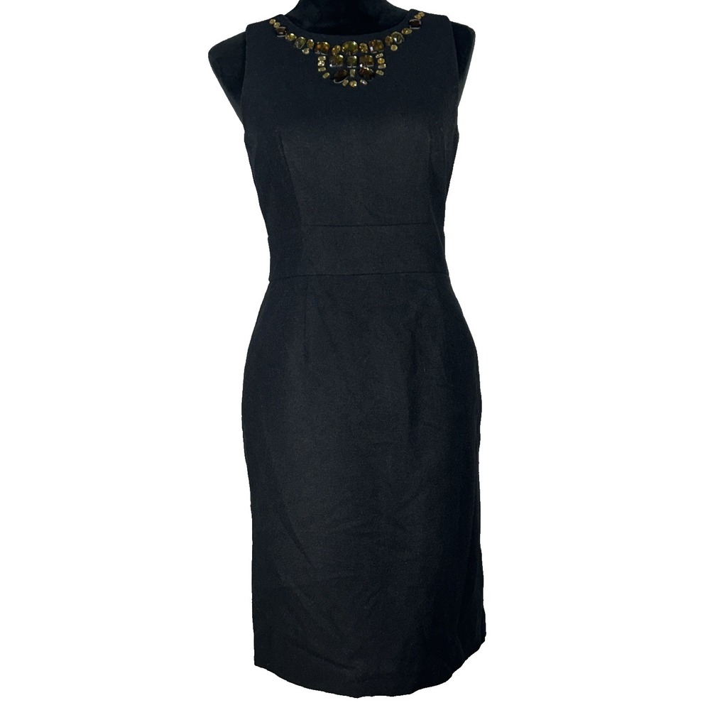 Banana Republic Dress 2 Black Yellow‎ Rhinestone Embellish Wool Lined Career